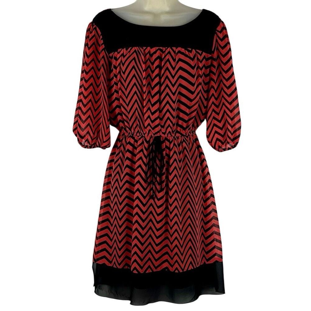 Enfocus Studio Red & Black Chevron Blouson Dress 4
